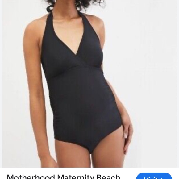 Motherhood Maternity Beach Bump Smocked Waist Halter Swimsuit Black Medium - Picture 1 of 11